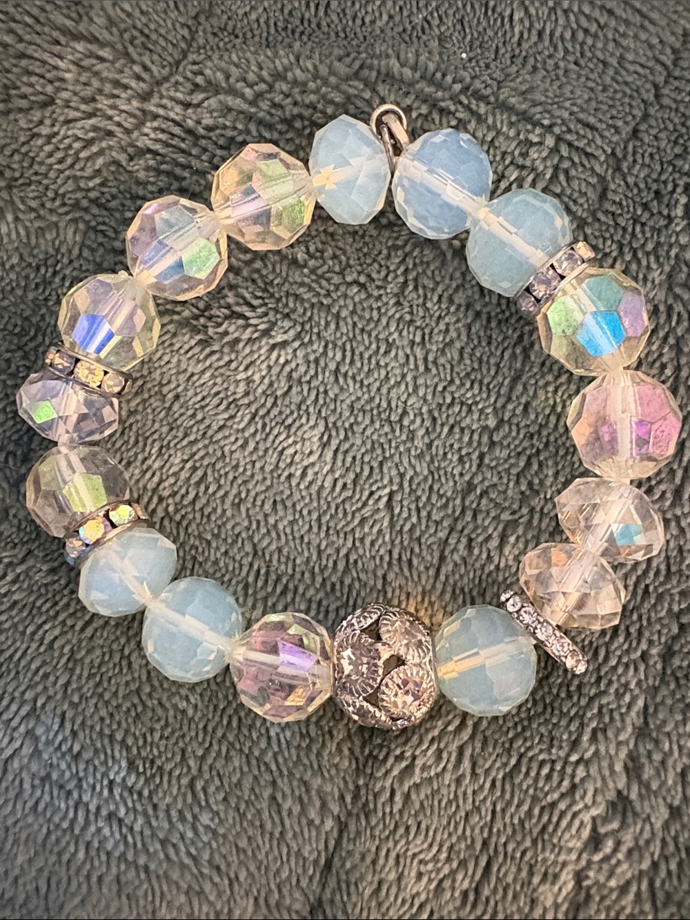 Opalescent Beaded Stretch Bracelet - Iridescent Blue